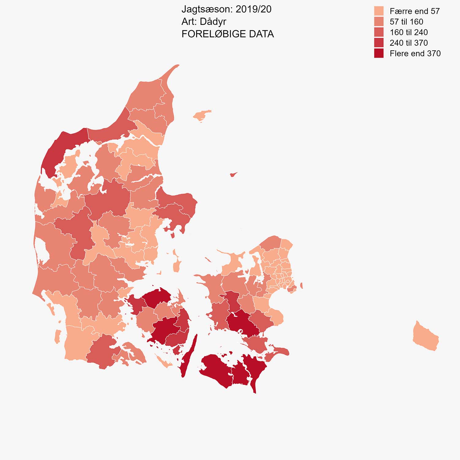 Vildtudbytte over dådyr i 2019 og 2020