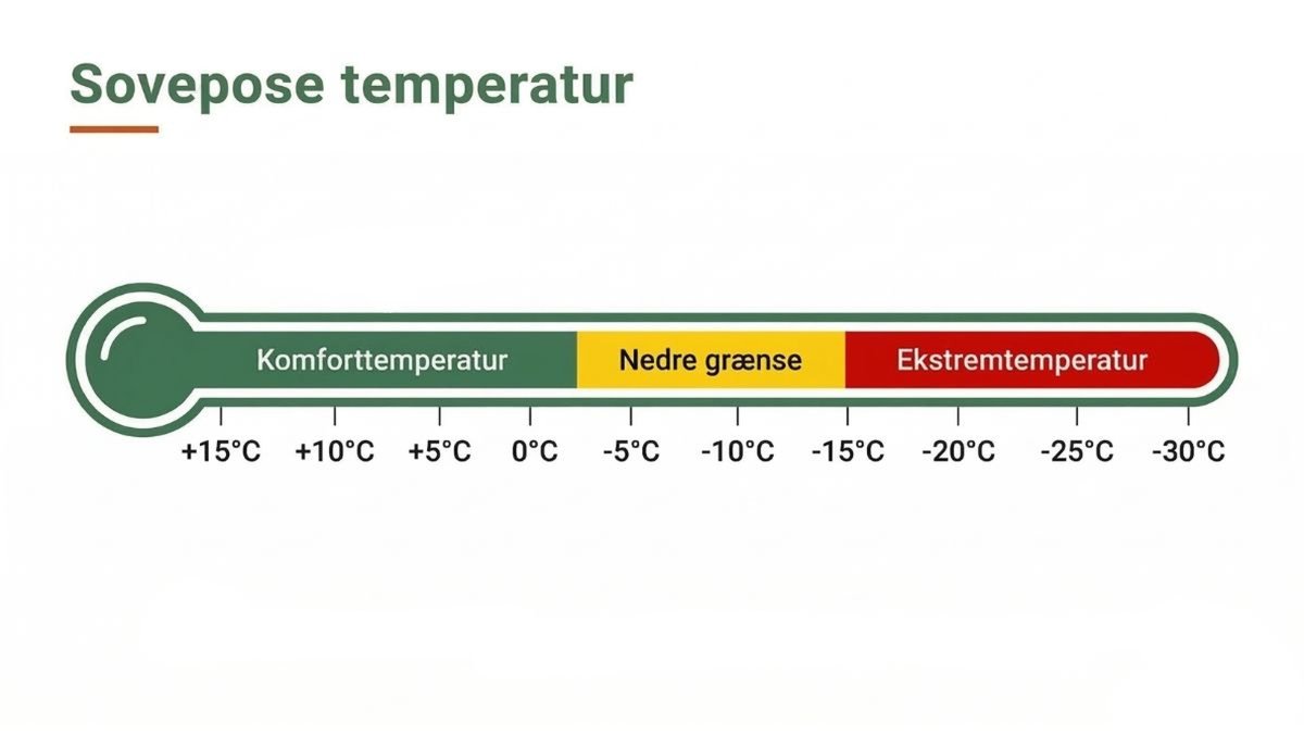Guide til soveposer — Dun, syntetisk, sæson og temperatur i 2026 8 Sovepose temperaturskala — komfort, nedre grænse og ekstremtemperatur