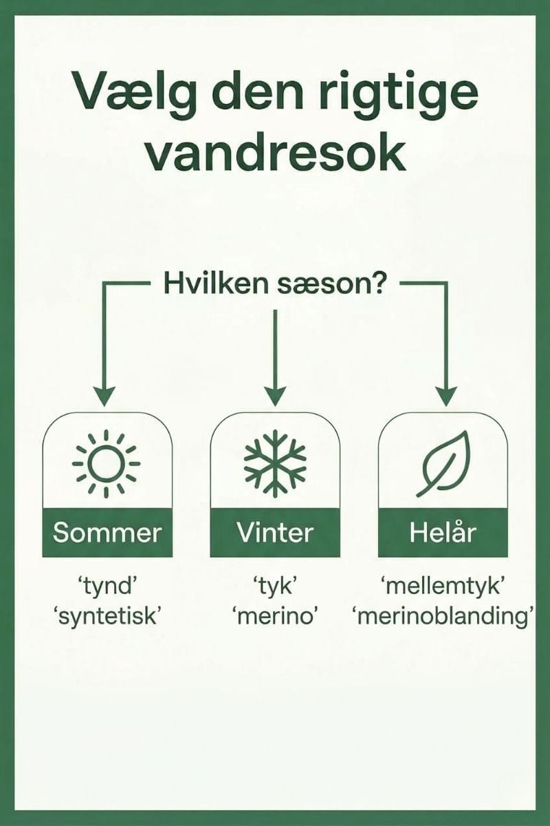 Infografik der viser hvilken vandresok du skal vælge til sommer, vinter og helår