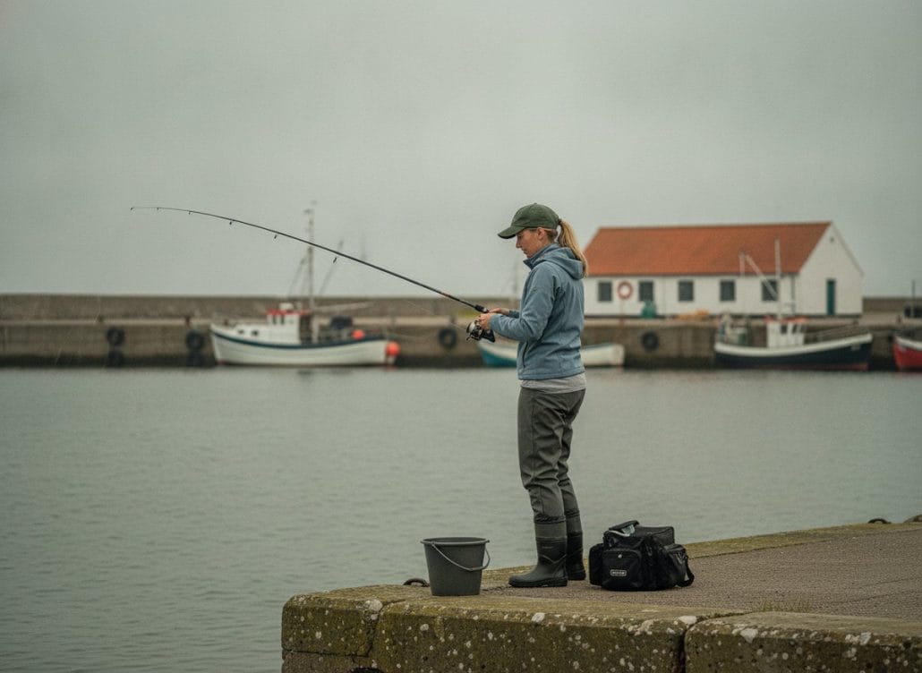 Fiskegrej til begyndere: sådan sammensætter du dit første sæt 20 Fiskeri fra dansk havnemole med spinnestang, spand og grejtaske