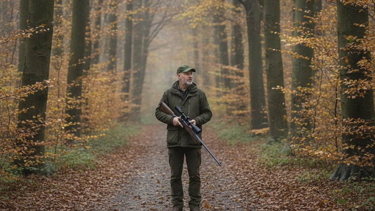 Bedste sigtekikkert 2026: sådan vælger du den rigtige riffelkikkert Jæger på post i efterårsskov under drivjagt med lav-forstørrelses sigtekikkert på riflen